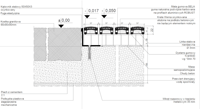 Sposób montażu wycieraczki zewnętrznej na kracie Wema z drenażem w teren