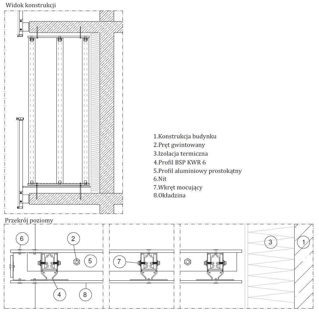 Przegrody balkonowe - detale z profilem KWR6