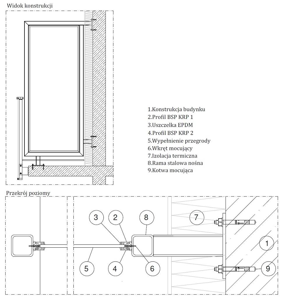 Przegrody Balkonowe BSP - detale płyta dwustronna z profil KRP