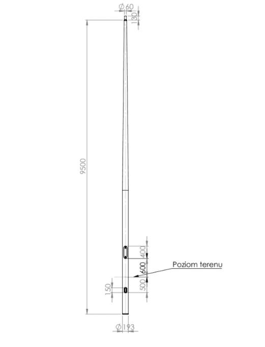 Kompozytowe słupy oświetleniowe z częścią wkopywaną w grunt