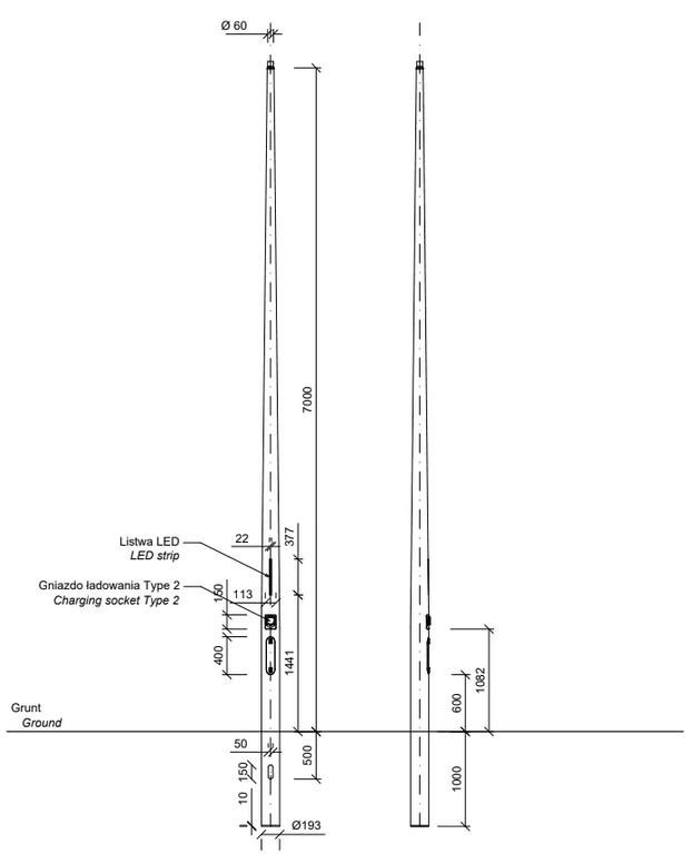 Kompozytowe stacje ładowania pojazdów elektrycznych z częścią wkopywaną w grunt