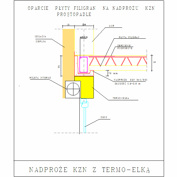 OPARCIE PŁYTY FILIGRAN NA NADPROŻU KZN PROSTOPADLE