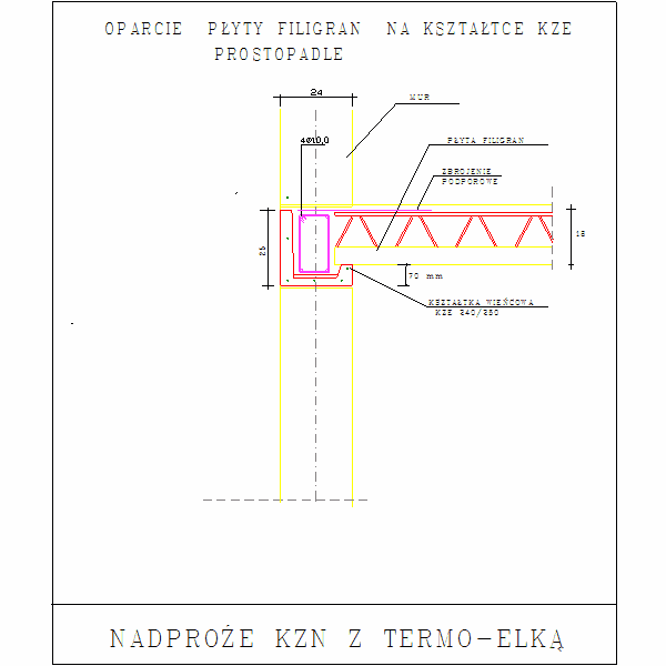 OPARCIE  PŁYTY FILIGRAN  NA KSZTAŁTCE KZE PROSTOPADLE
