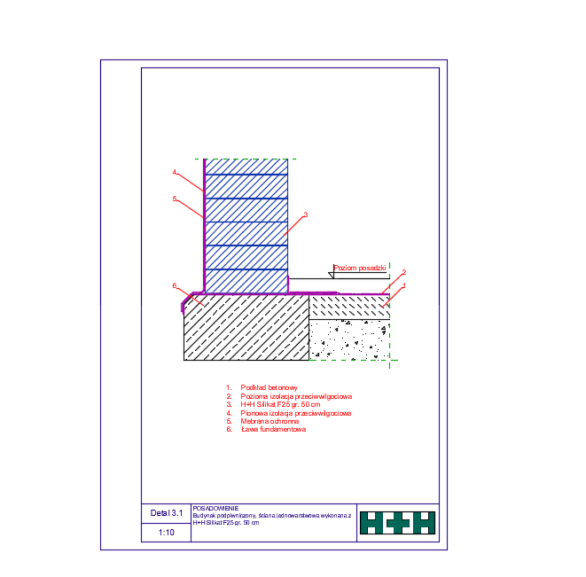Posadowienie na lawie fundamentowej SILIKAT F25 gr.50cm - Detal