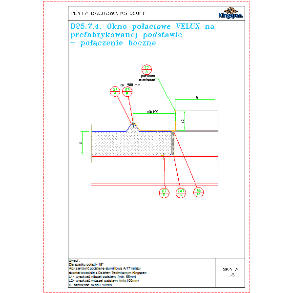 D25.7.4.Okno połaciowe VELUX na prefabrykowanej podstawie - połączenie boczne