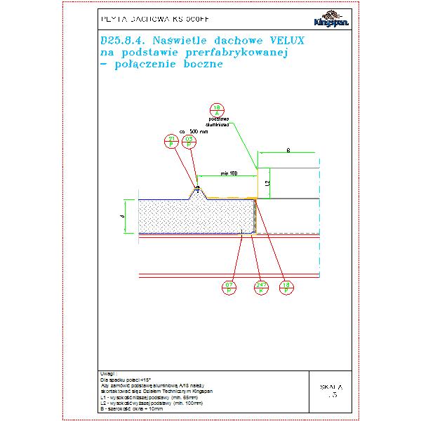 D25.8.4.Naświetle dachowe VELUX na podstawie prerfabrykowanej - połączenie boczne