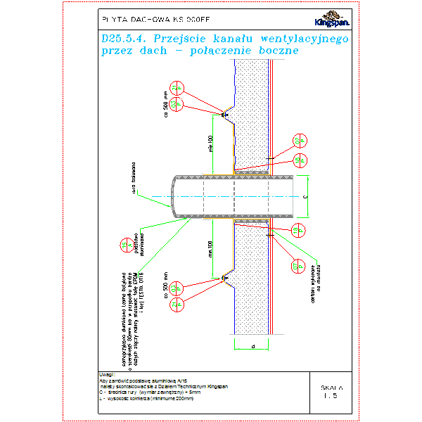 D25.5.4.Przejście kanału wentylacyjnego przez dach - połączenie boczne