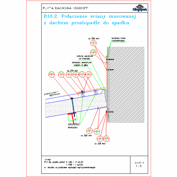 D16.2.Połączenie ściany murowanej z dachem prostopadle do spadku