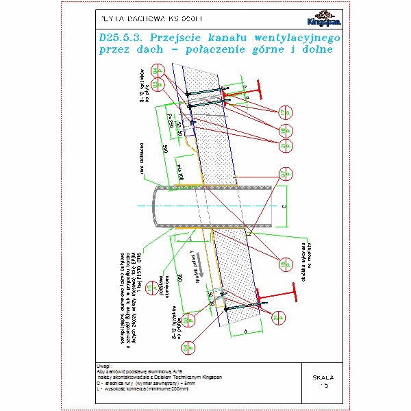 D25.5.3.Przejście kanału wentylacyjnego przez dach - połączenie górne i dolne