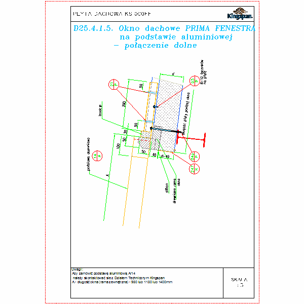 D25.4.1.5.Okno dachowe PRIMA FENESTRA na podstawie aluminiowej - połączenie dolne