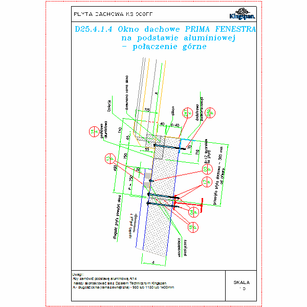 D25.4.1.4 Okno dachowe PRIMA FENESTRA na podstawie aluminiowej - połączenie górne