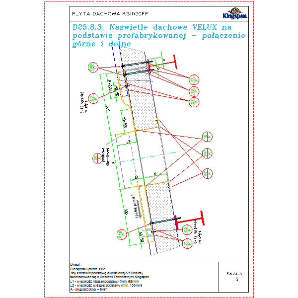 D25.8.3.Naświetle dachowe VELUX na podstawie prefabrykowanej - połączenie górne i dolne