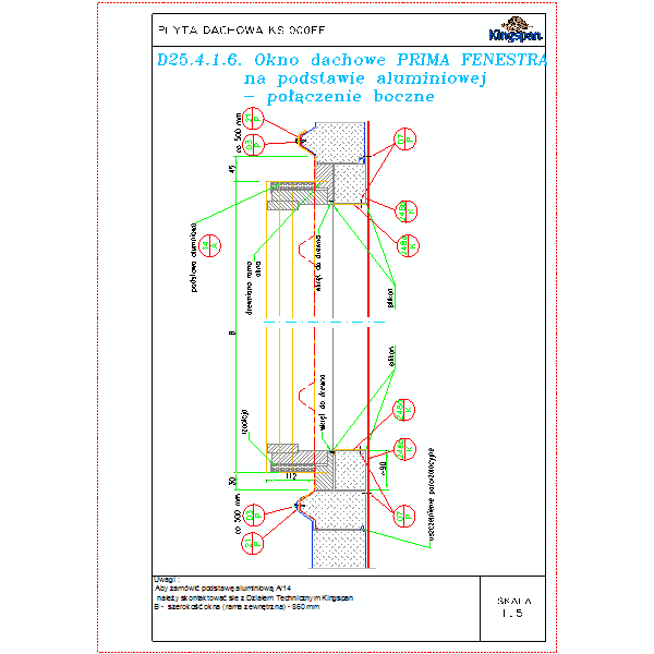 D25.4.1.6.Okno dachowe PRIMA FENESTRA na podstawie aluminiowej - połączenie boczne