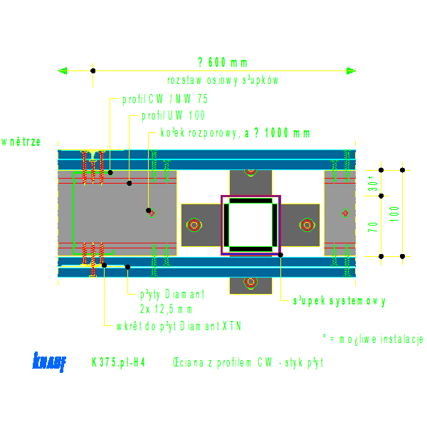 K375de-H4_Ściana_z_profilem_CW_-_styk_płyt