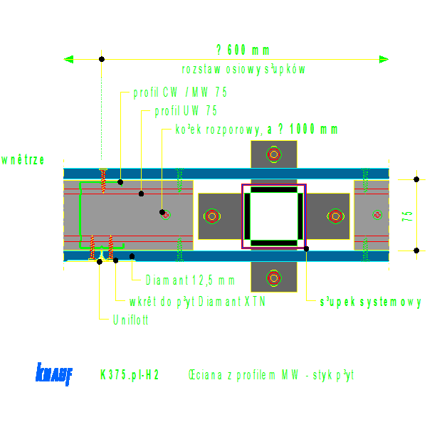 K375de-H2_Ściana_z_profilem_CW_-_styk_płyt