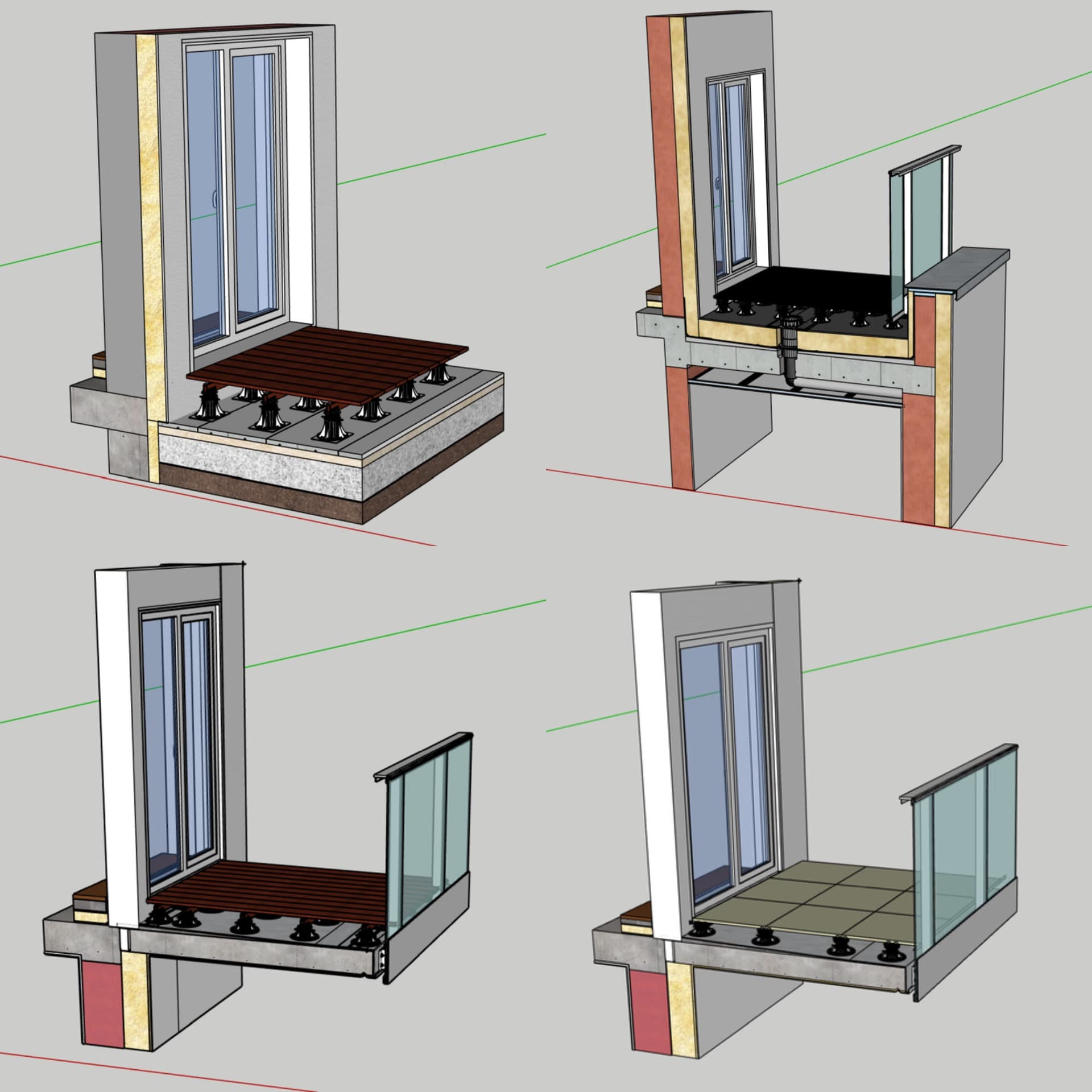 Systemy do wykończenia balkonów i tarasów wentylowanych z desek lub płyt