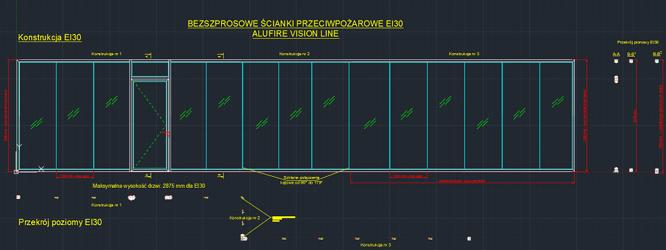 Bezszprosowe ścianki ppoż ALUFIRE VISION LINE EI30