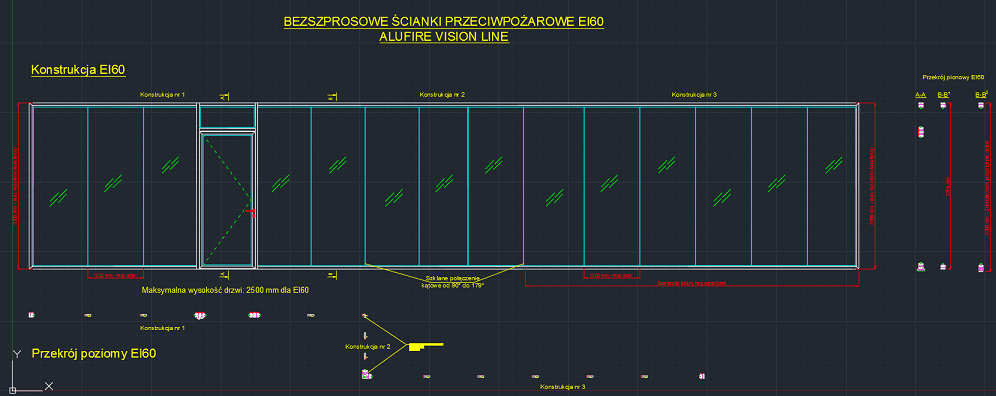 Bezszprosowe ścianki ppoż ALUFIRE VISION LINE EI60