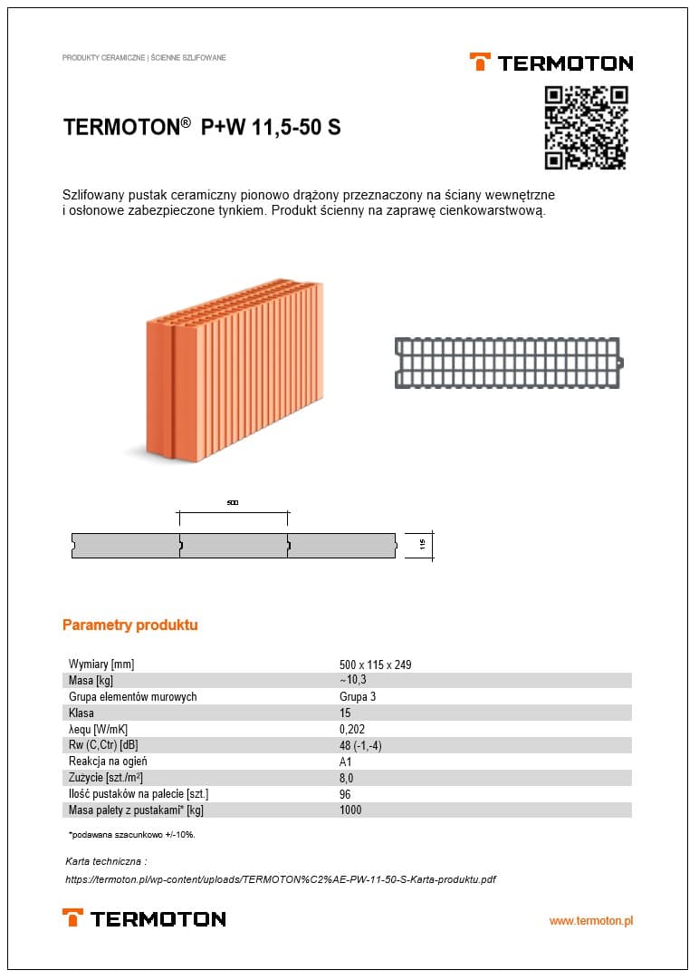 Pustaki ceramiczne ścienne szlifowane TERMOTON